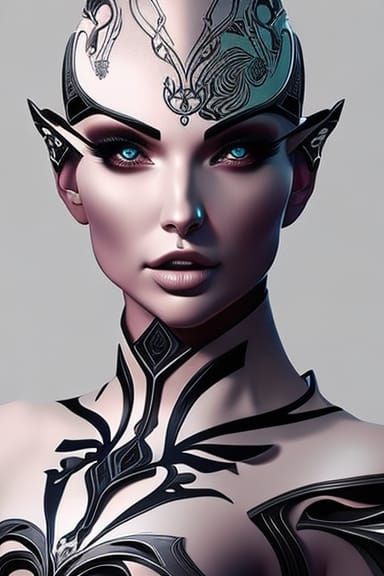 Tattooed Woman: Hyperdetailed Digital Art Portrait