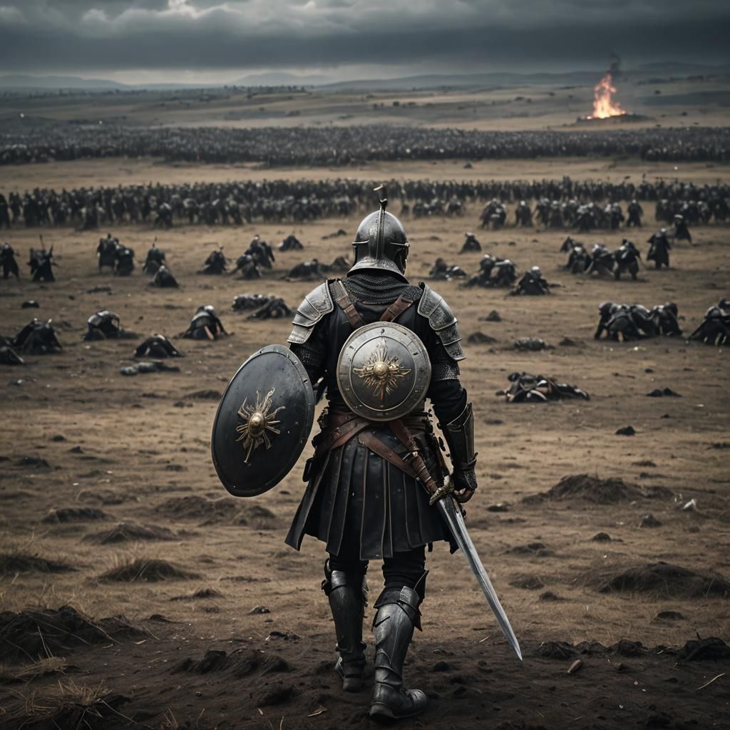 Warrior in Black Armor on Battlefield