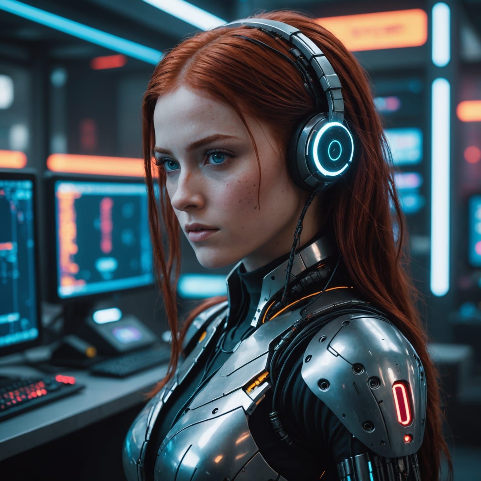 Cyberpunk Robot Girl Loading Data