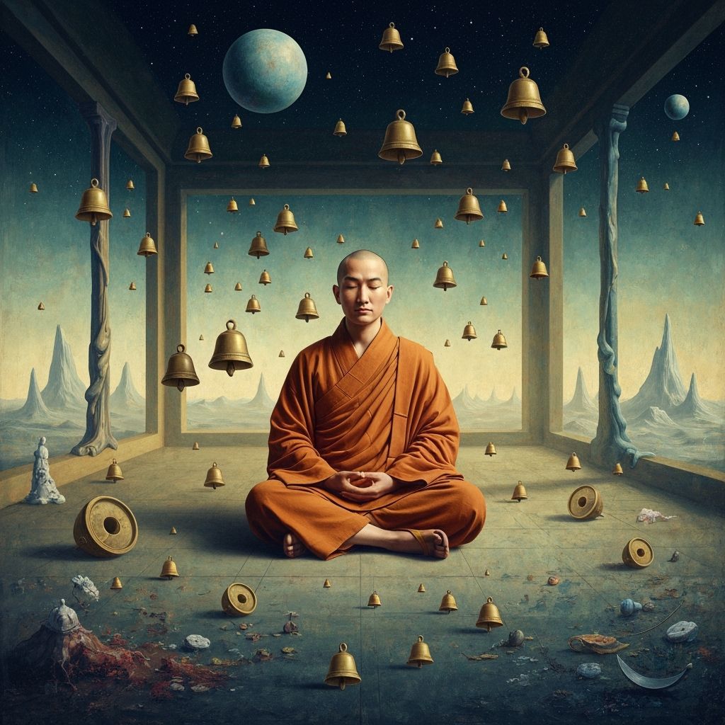 Cosmic Monk Meditating in a Surreal Landscape