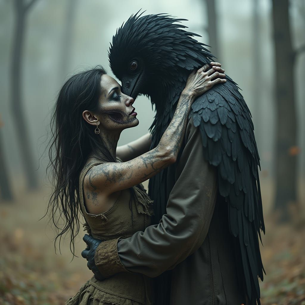 Zombie and Birdman hug 2