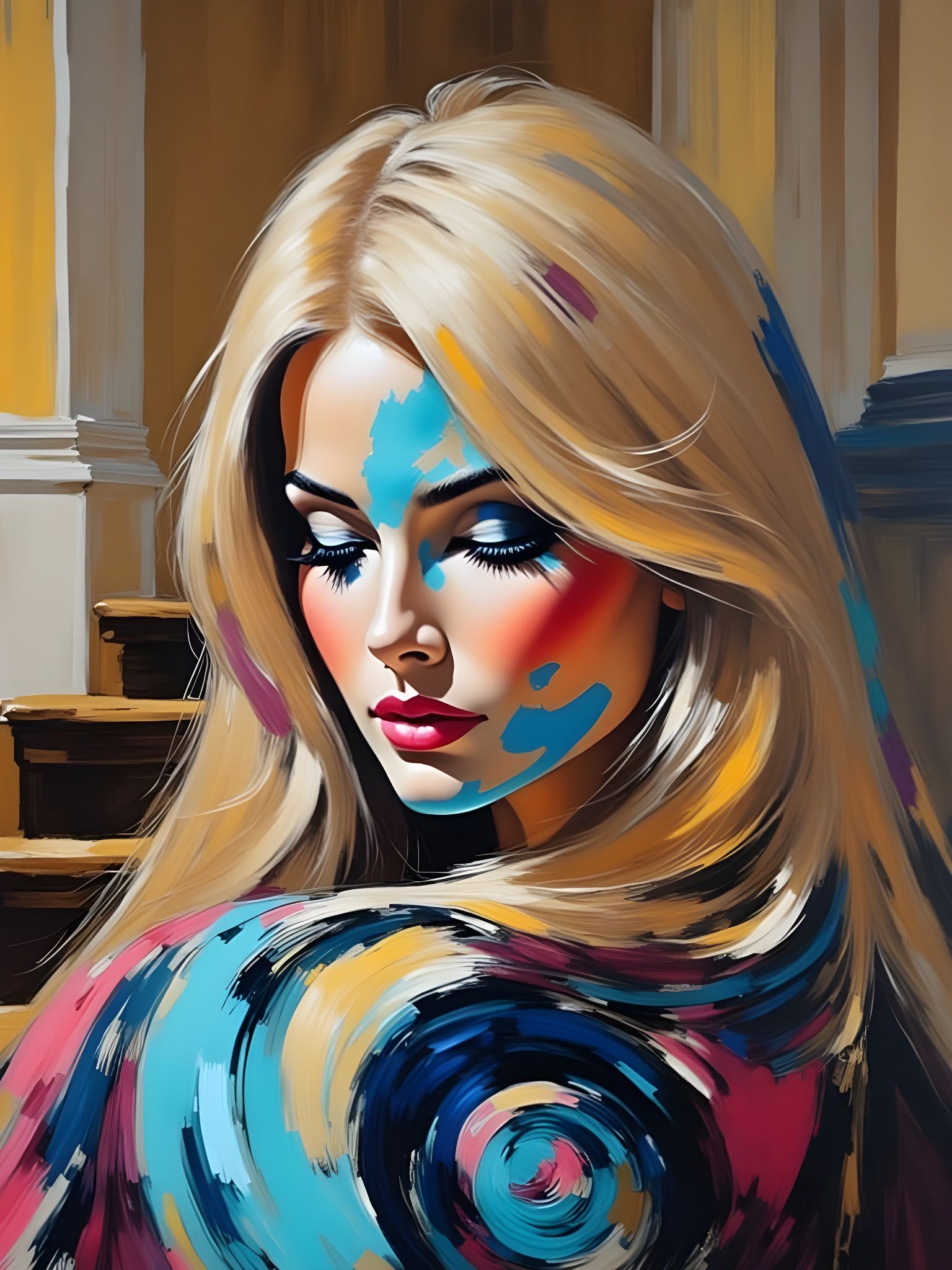 Abstract Expressionist Portrait of a Blonde Woman