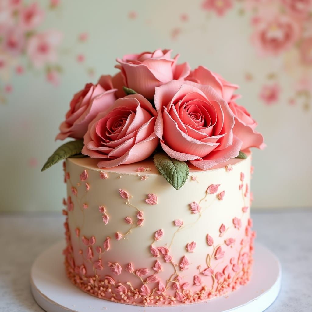 Delicate Rose Cake Topper in Pastel Ombre