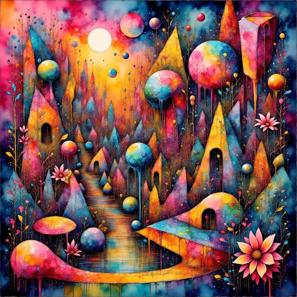 Surrealistic Dreamscape in Vibrant Colors and Unconventional...