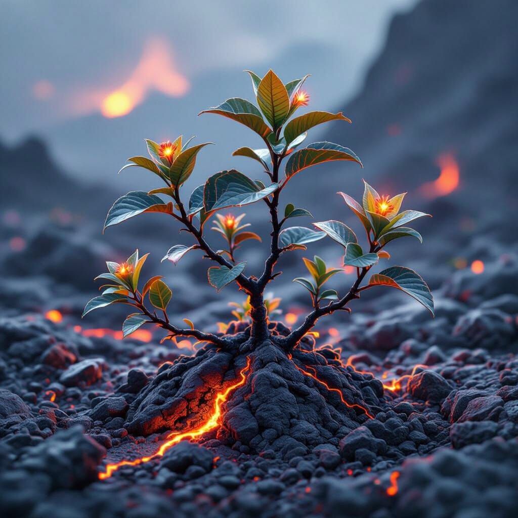 Volcanic Thermoshrubs in a Dark Fantasy Style
