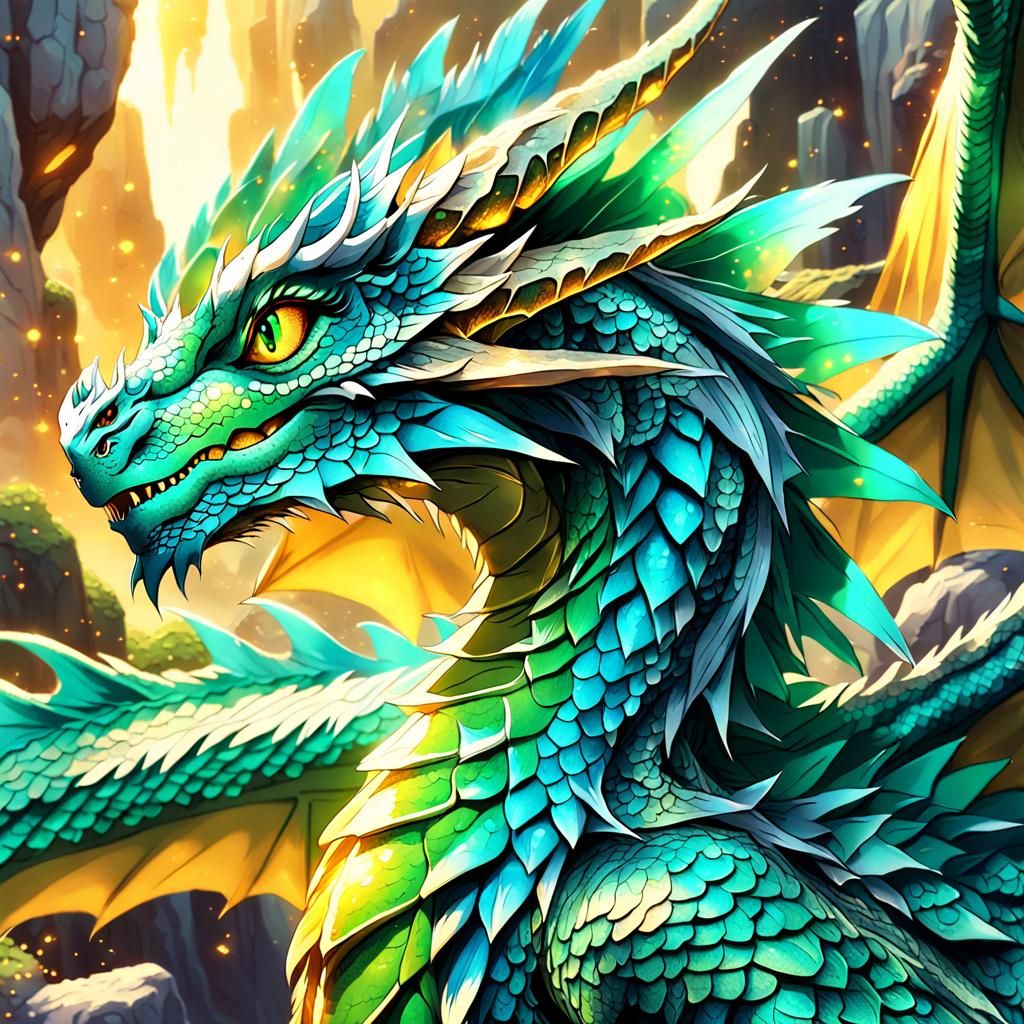 Majestic Green Earth Dragon in Matte Painting Style