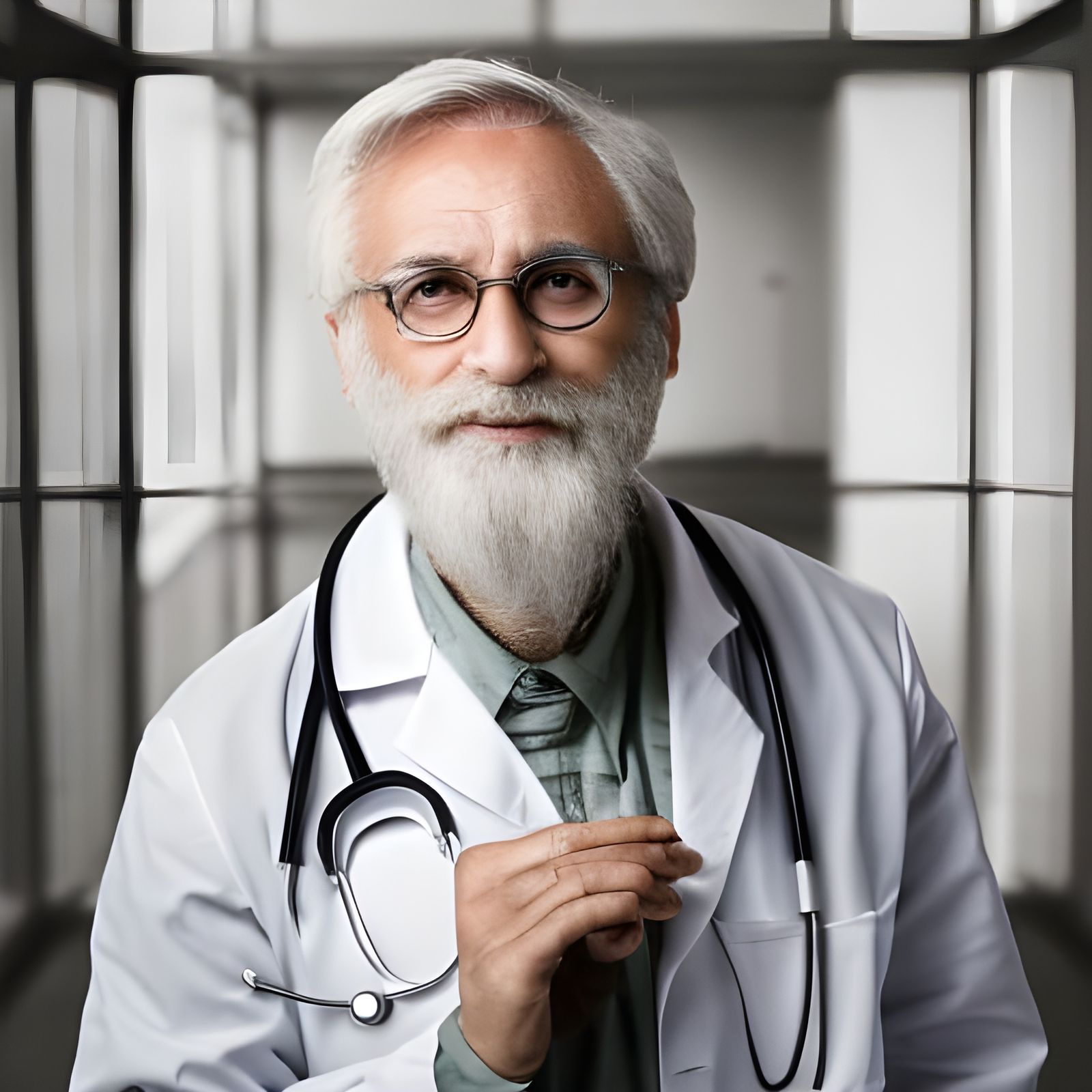 Detailed Portrait of an Old Doctor in Lab Coat