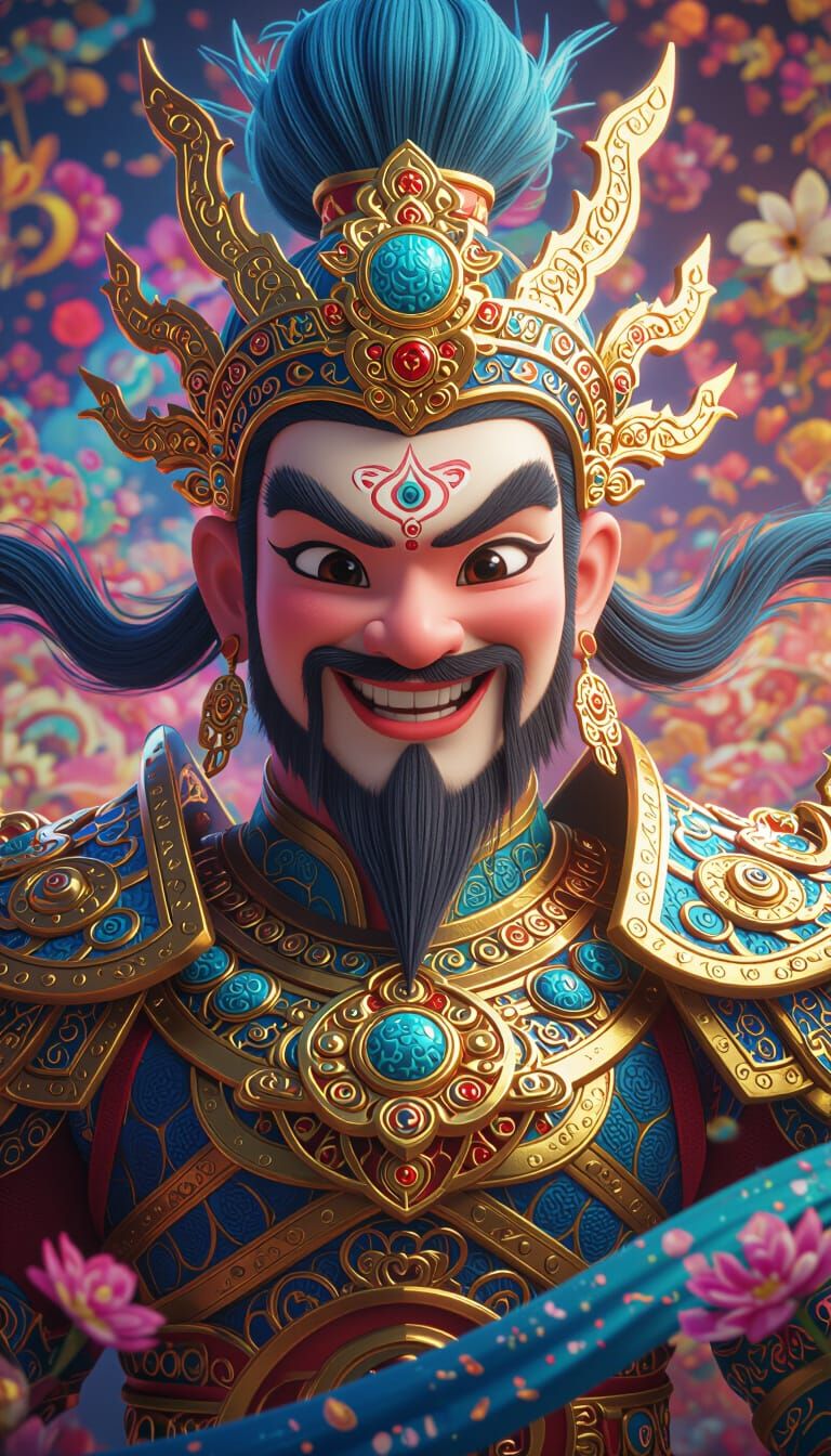 Smiling NeZha in Golden Armor, 3D Animation