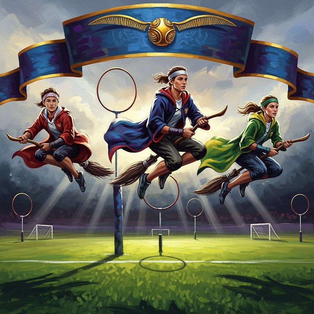 Quidditch Athletes Pose Confidently Holding Brooms