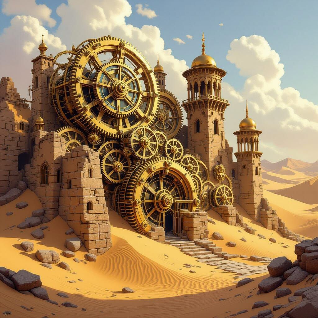 Steampunk Lost City in Desert Sands