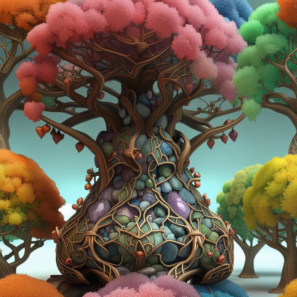 Gemstone Tree with Filigree in Ashcan School Style
