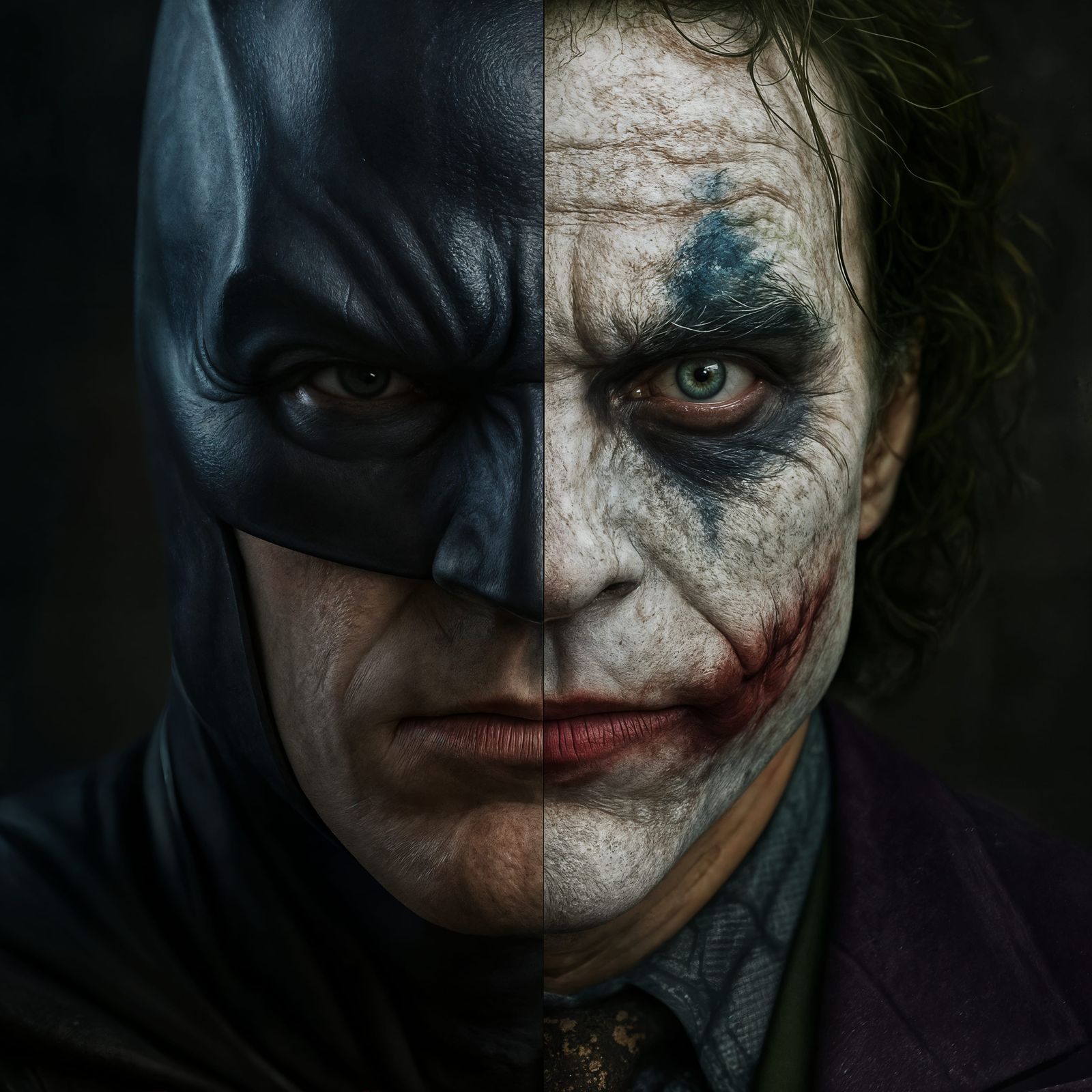 CGI Split Portrait: Batman and Joker as One