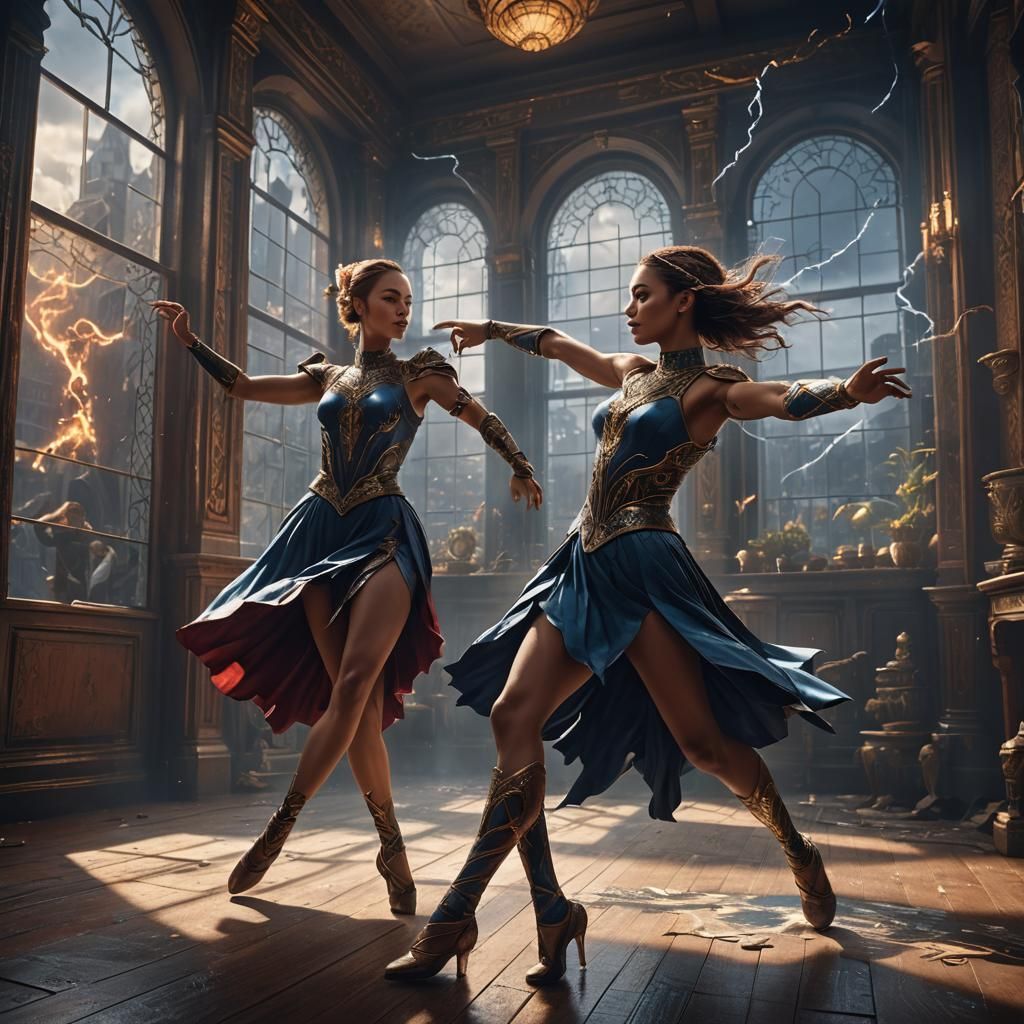Detailed Matte Painting of Dancer with Lightning