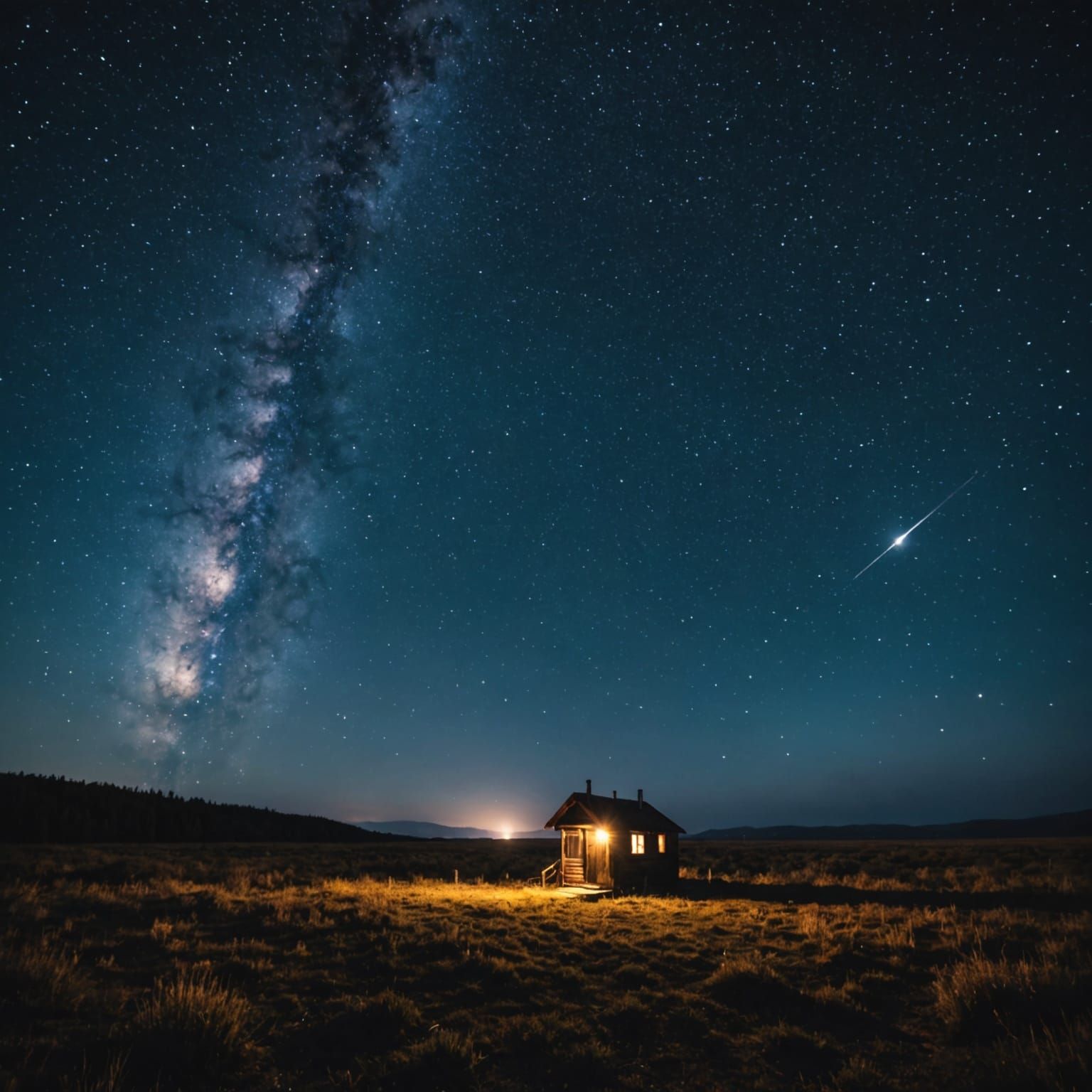 Lonely Landscape Under Starry Night Sky