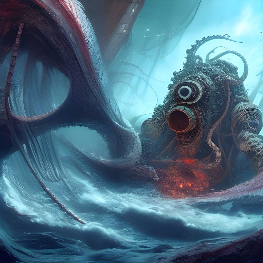 Undead Sea Devil in Dystopian Underwater Wasteland