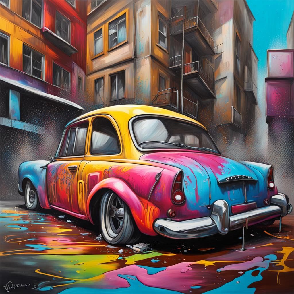 Dynamic Graffiti Art of Classic Cars