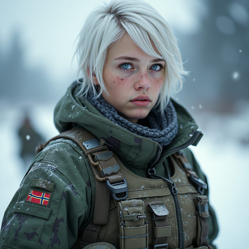 Gritty Female Soldier in Hyperrealistic Camouflage