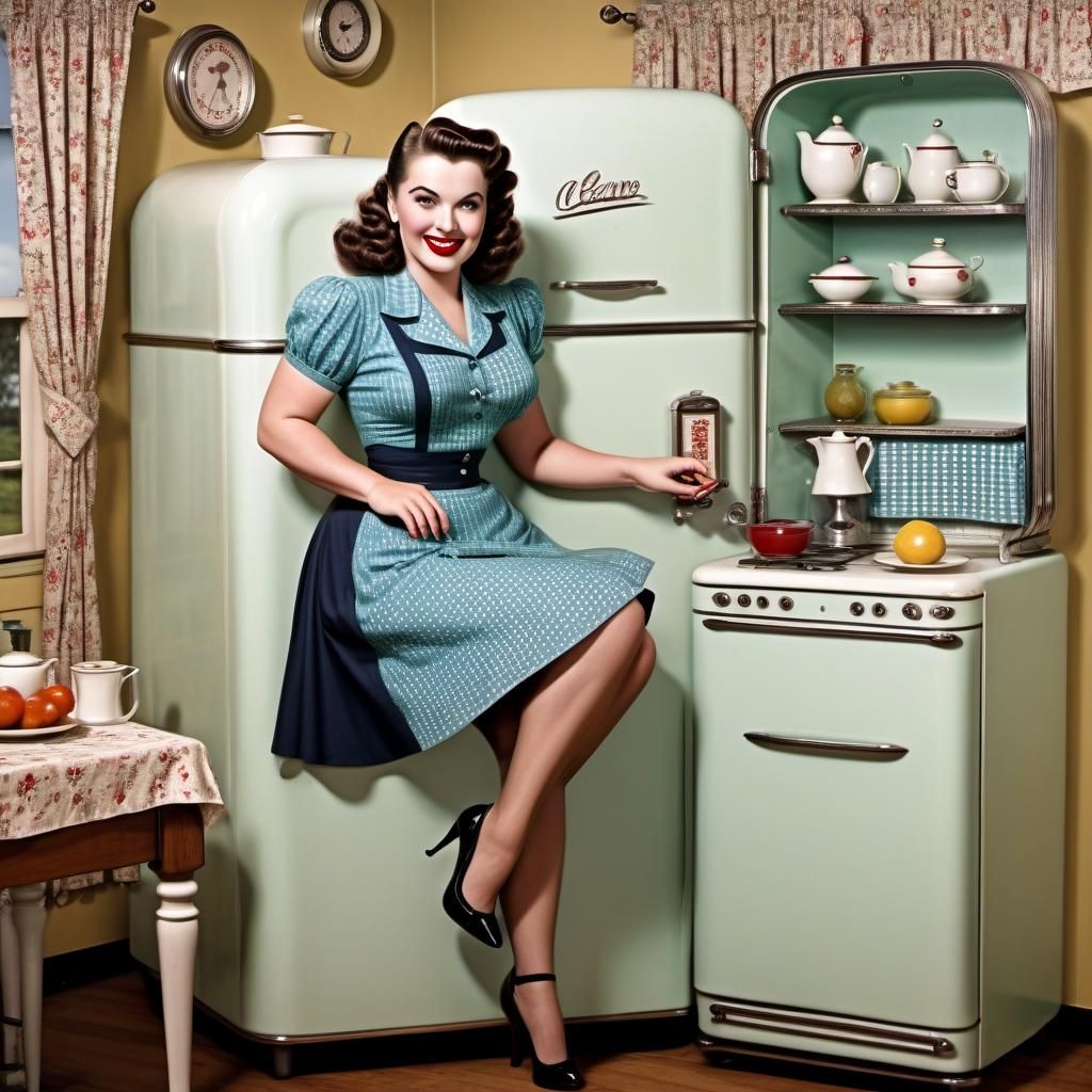 Beautiful Woman in 1940s Kitchen