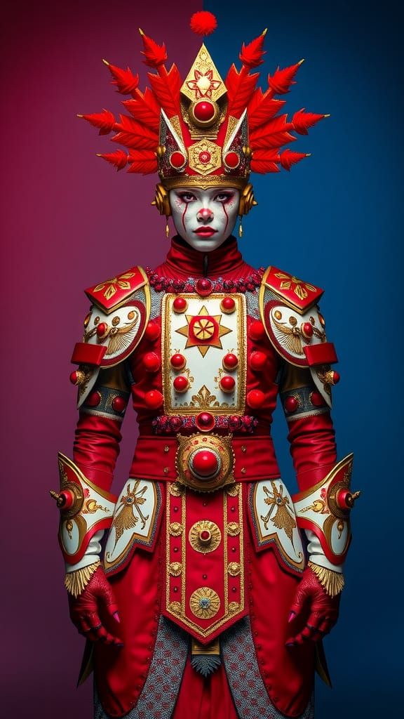 Regal Figure Embodies Elemental Balance in Intricate Armor