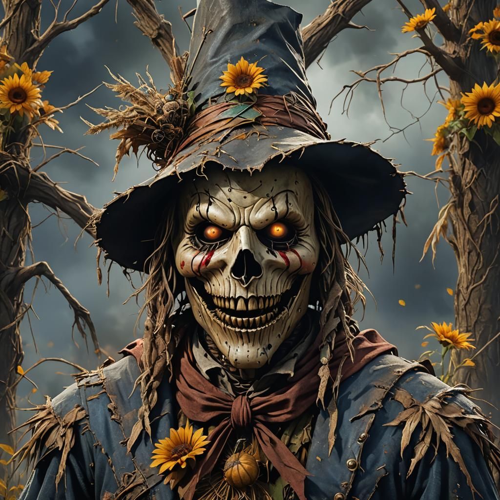 Terrifying Scarecrow with Regan Macneil Face