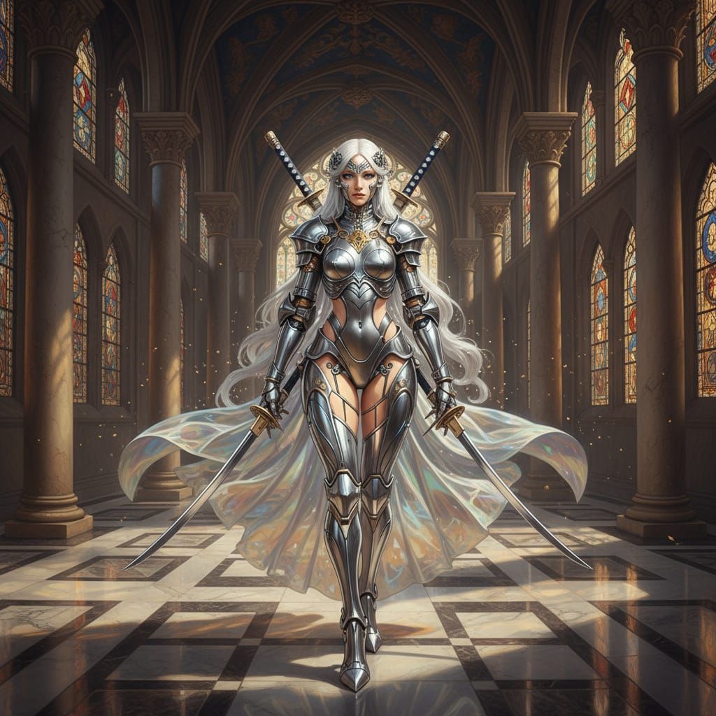 Futuristic Warrior Princess in Great Hall