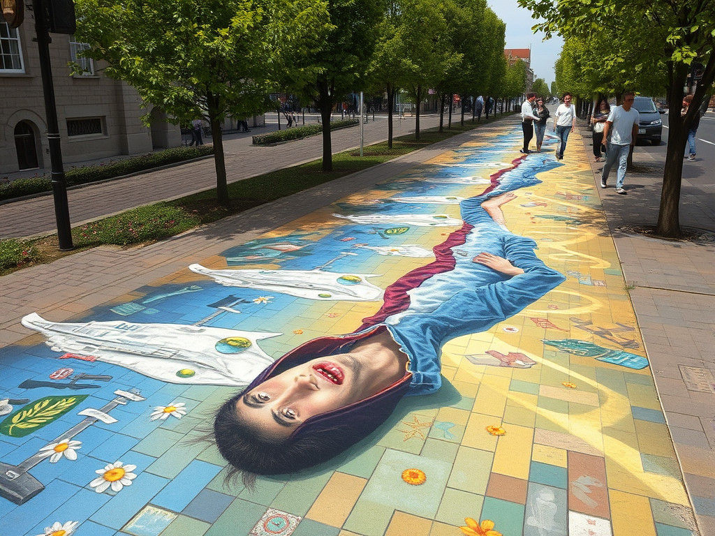 Spectacular Trompe-l'œil Pavement Art Illusion