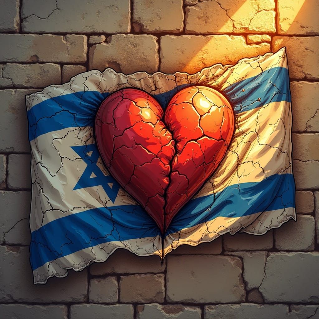 Israeli Flag Heart Wrapped in Jerusalem Sunset Glory