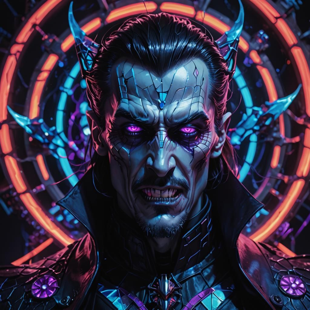Cyberpunk Dracula Portrait with Neon Lights