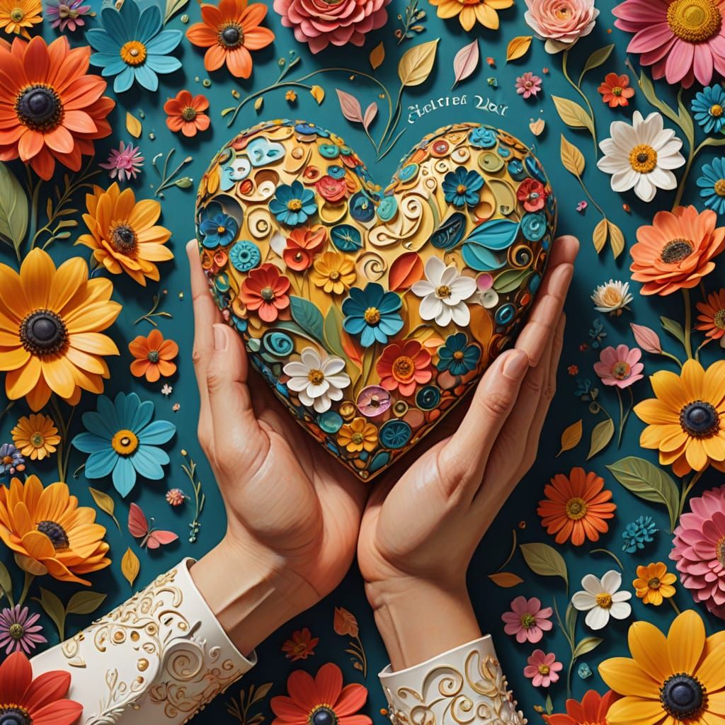 Whimsical Word Art with Vibrant Heart in Colorful Blooms