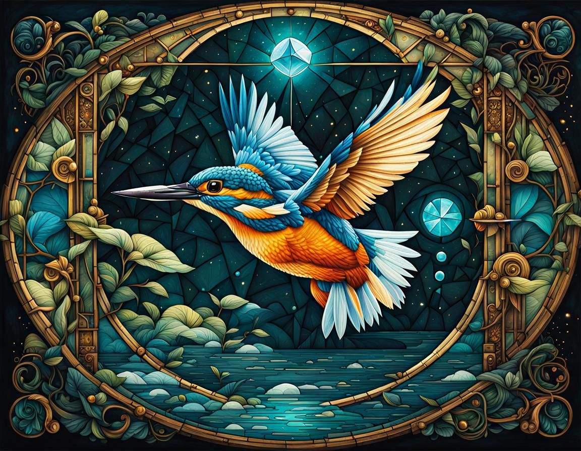 Kingfisher Flight: A Vintage Storybook Illustration