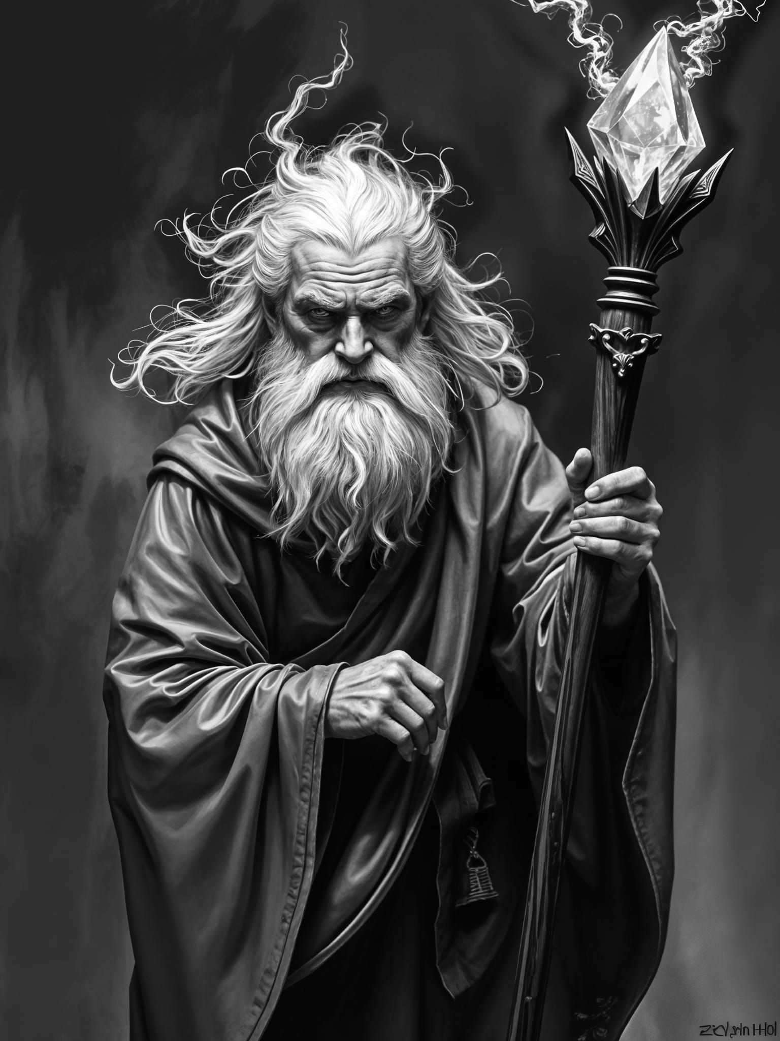 Ethereal Old Wizard in Liminal Darkness
