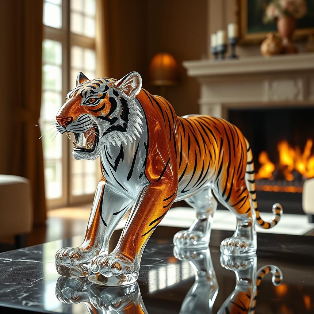Enameled Glass Tiger Figurine in Luxurious Room