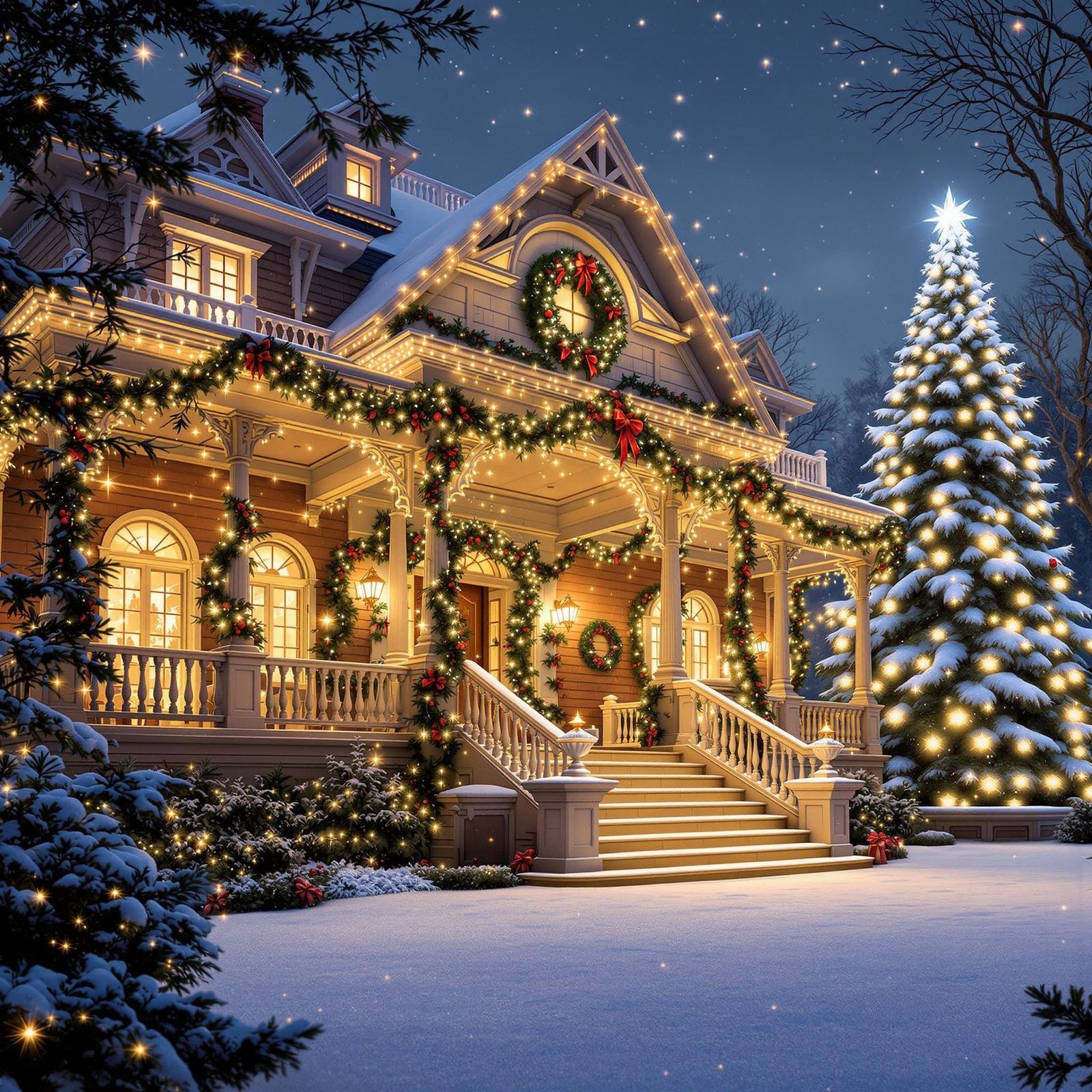 Whimsical Winter Mansion in Festive Wonderland
