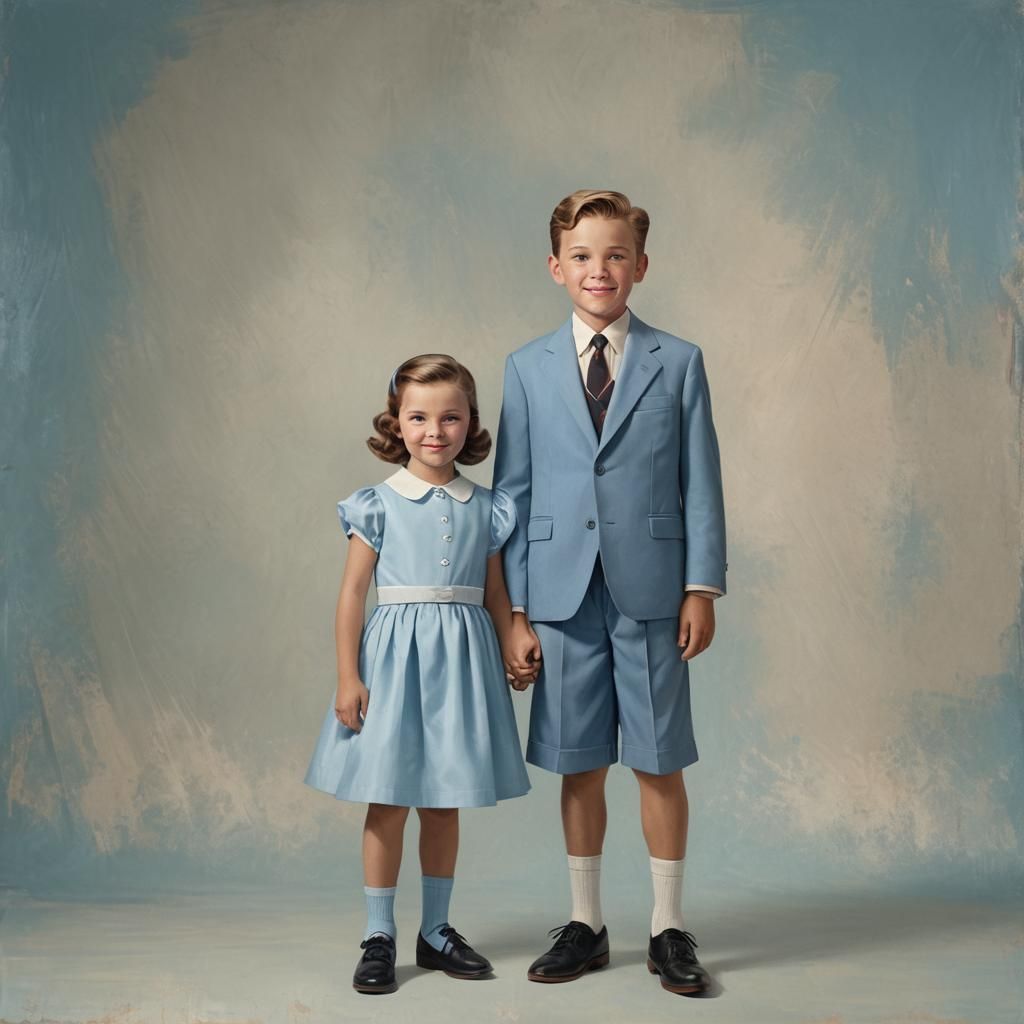Vintage 1950s Portrait of Boy and Sister