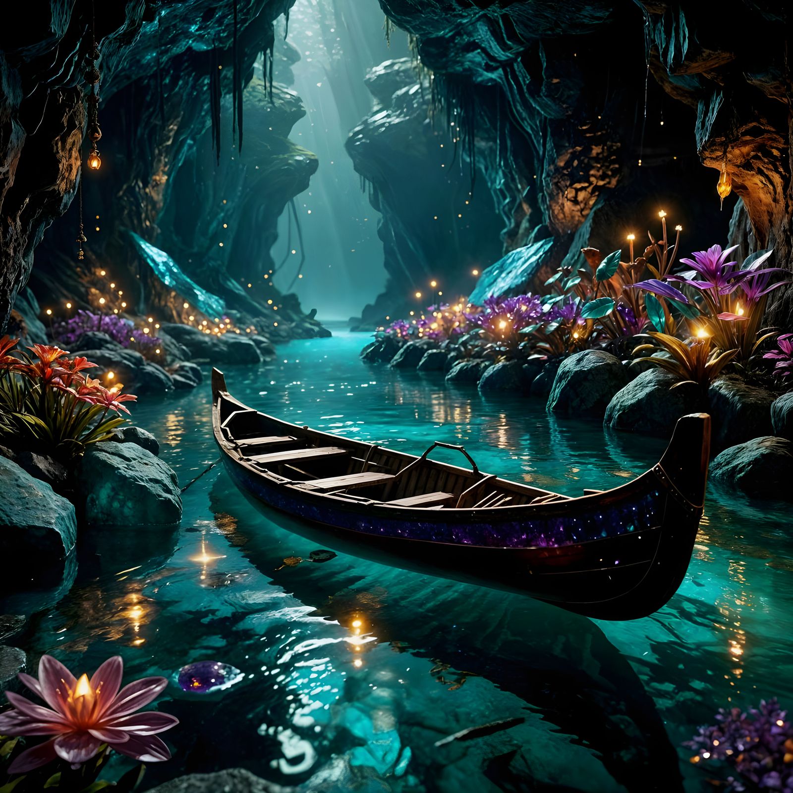 Mysterious Cave in Vibrant Gemstone Paradise