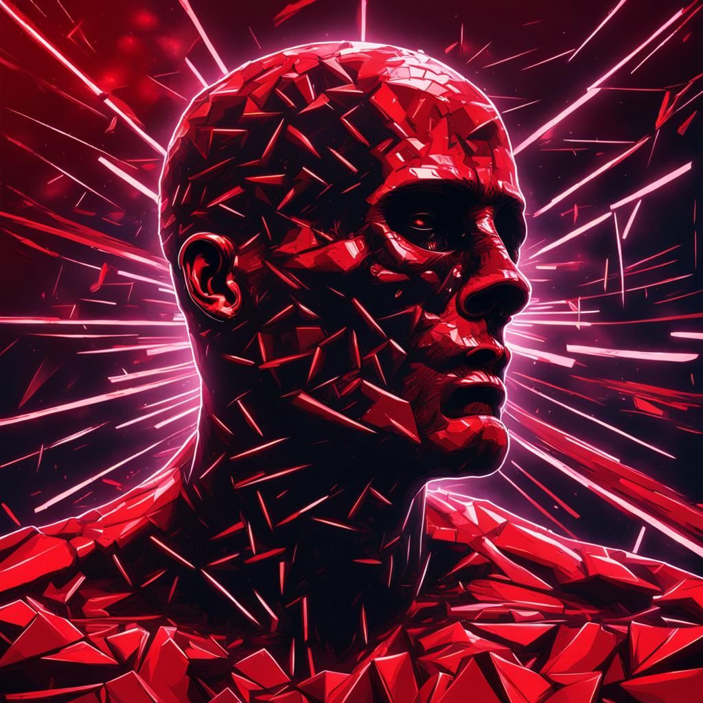 Shattered Human: Synthwave Neon Retro Art