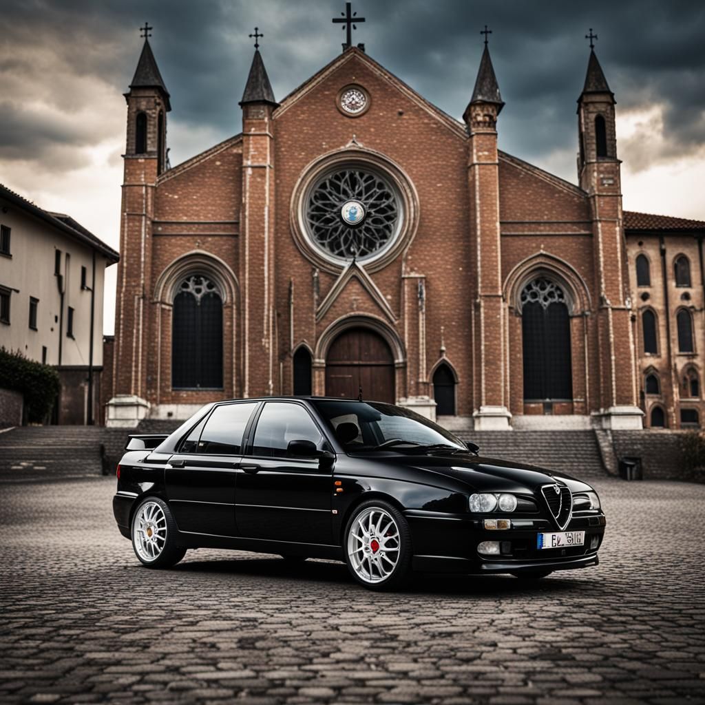 Black Alfa Romeo 155 Parking: Hyperrealistic Photography