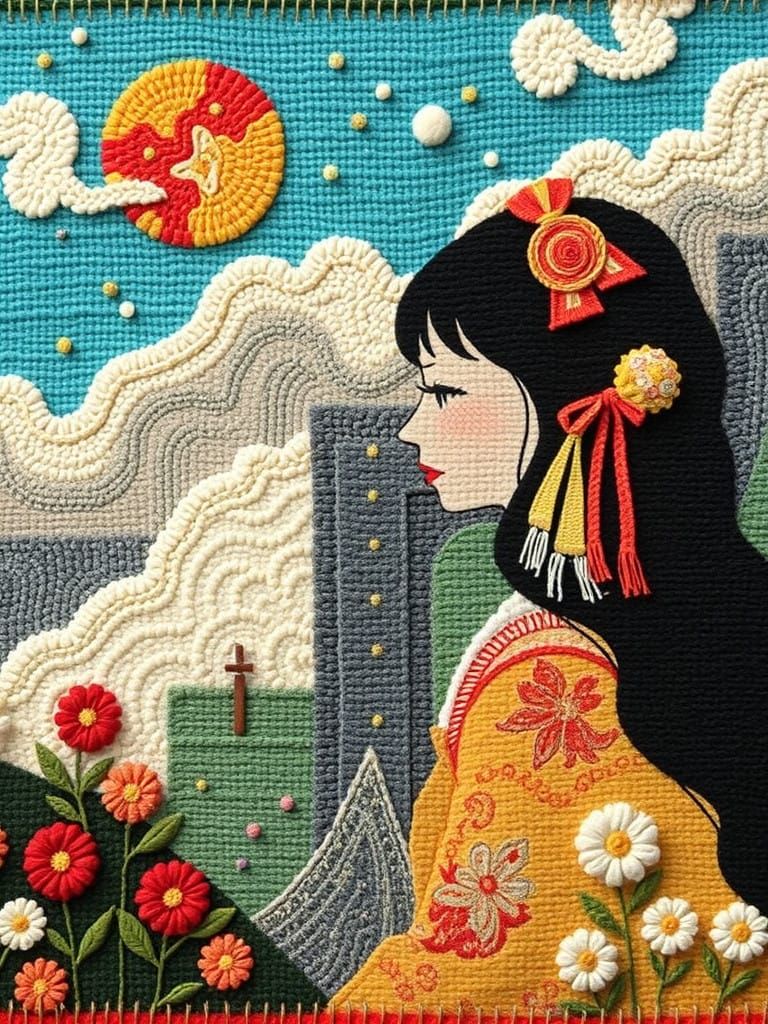 Woven Tapestry Surrealism Shoujo in the style of Amy Brown