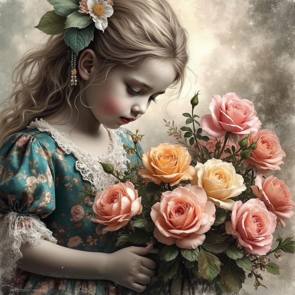 Jolie petite fille aux roses