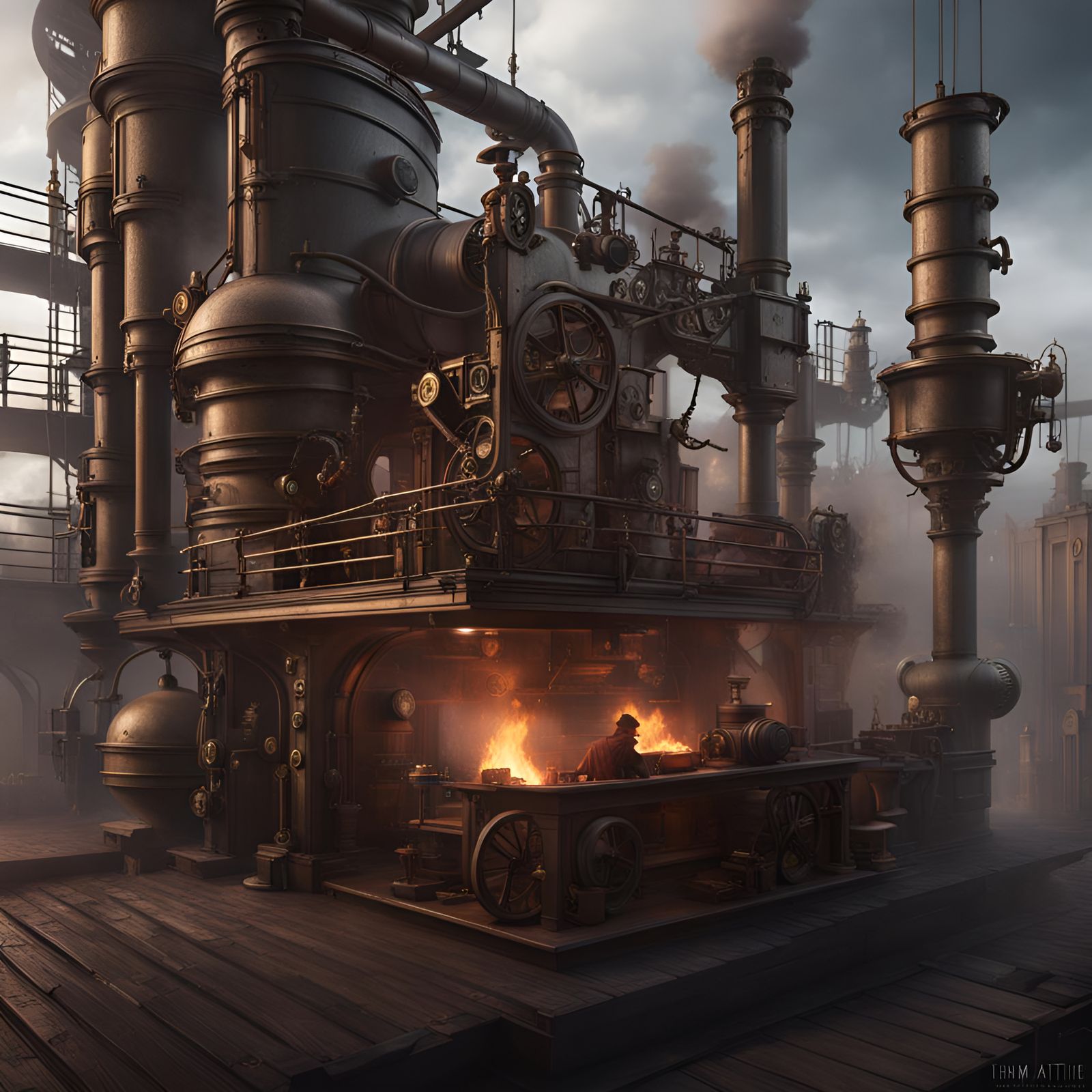 Steampunk Manufactory Interior with Victorian Era Details