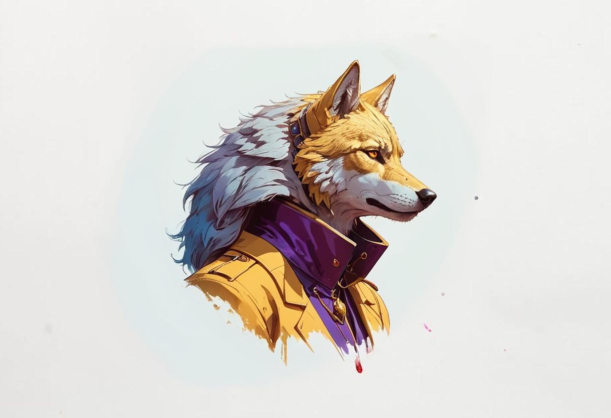 Portrait of a Female wolf Knight blue suit detailed purple e...