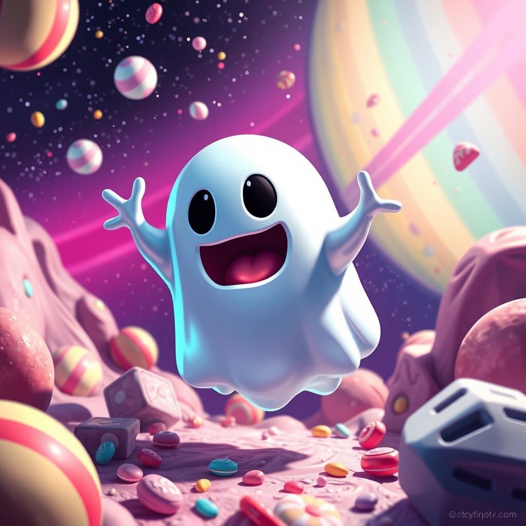 Vibrant Space Ghost in Whimsical Candy Art Style