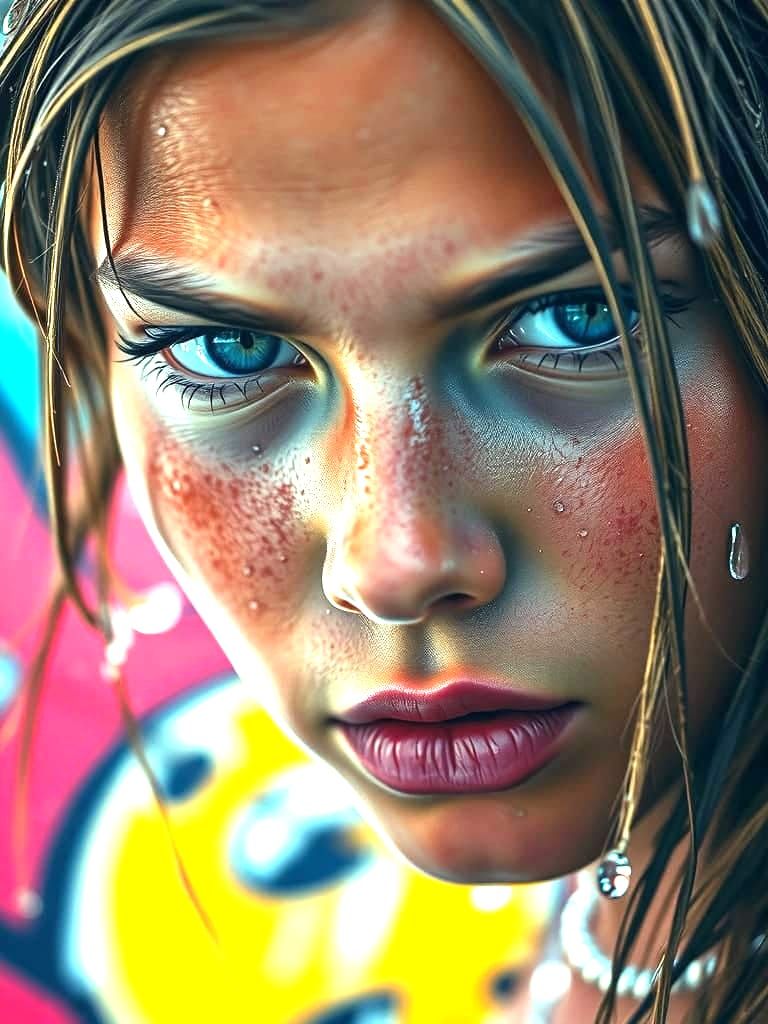Hyperrealistic Young Surfer in Street Art Style