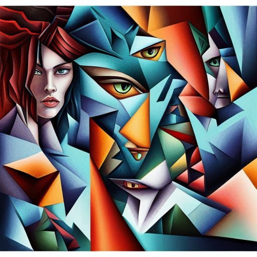 Cubist Werewolf Girl Transformation: Fantasy Portrait