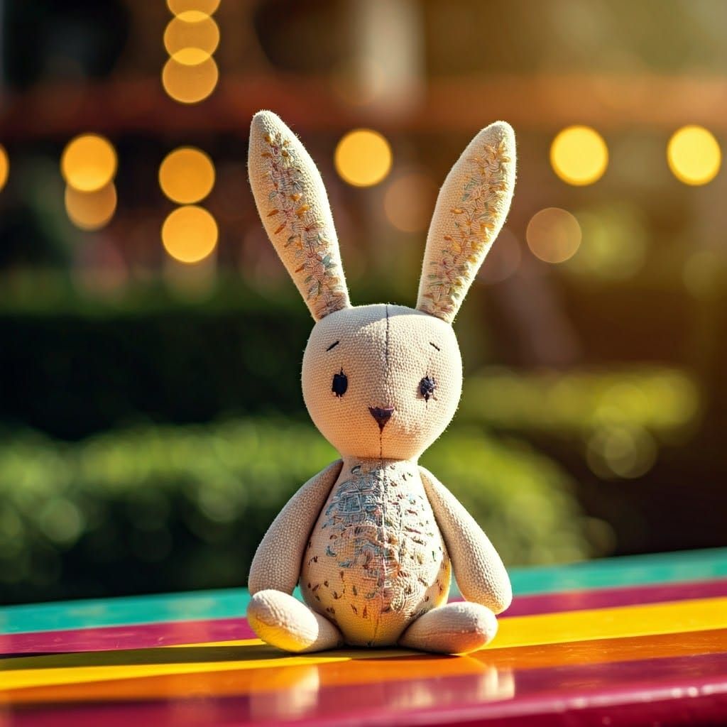 Hand-Stitched Rabbit in Whimsical Amusement Park
