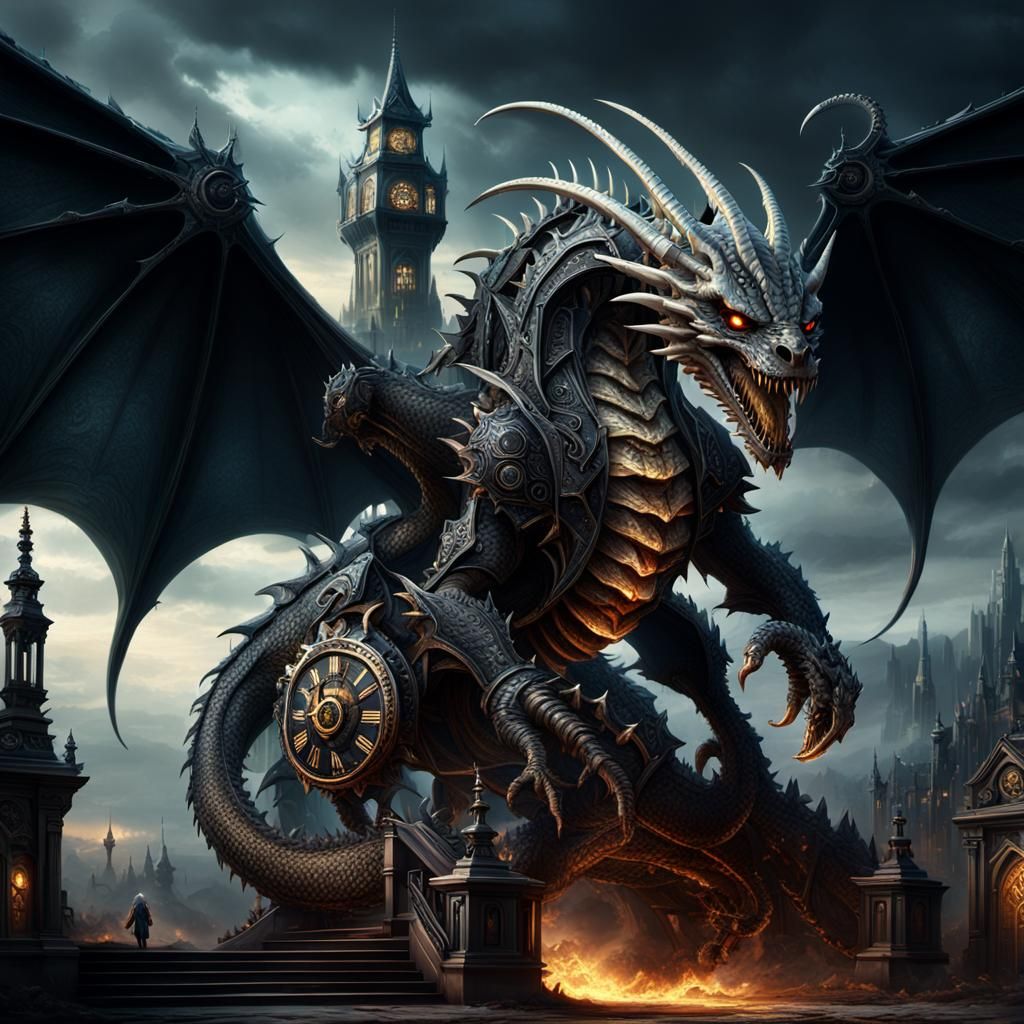Clockwork Reaper Dragon: Epic Digital Matte Painting