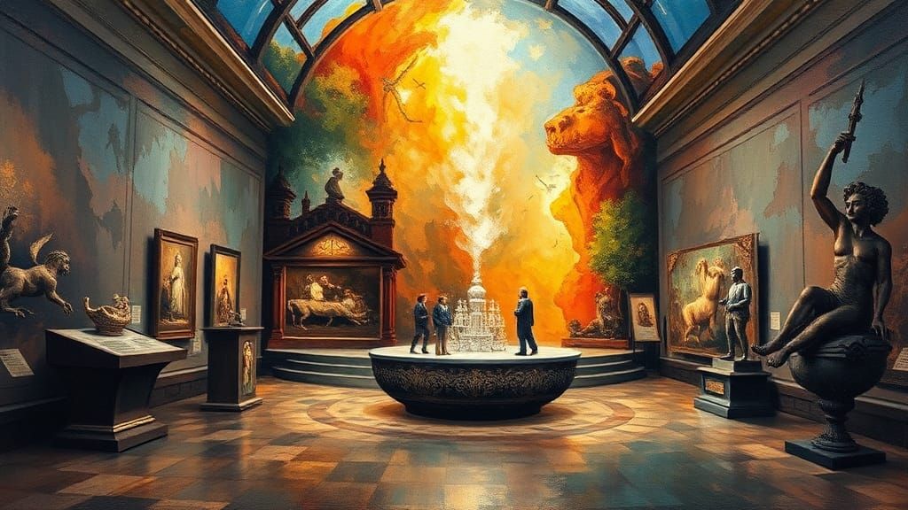 Creation of Life: Gouache-Style Museum Masterpiece
