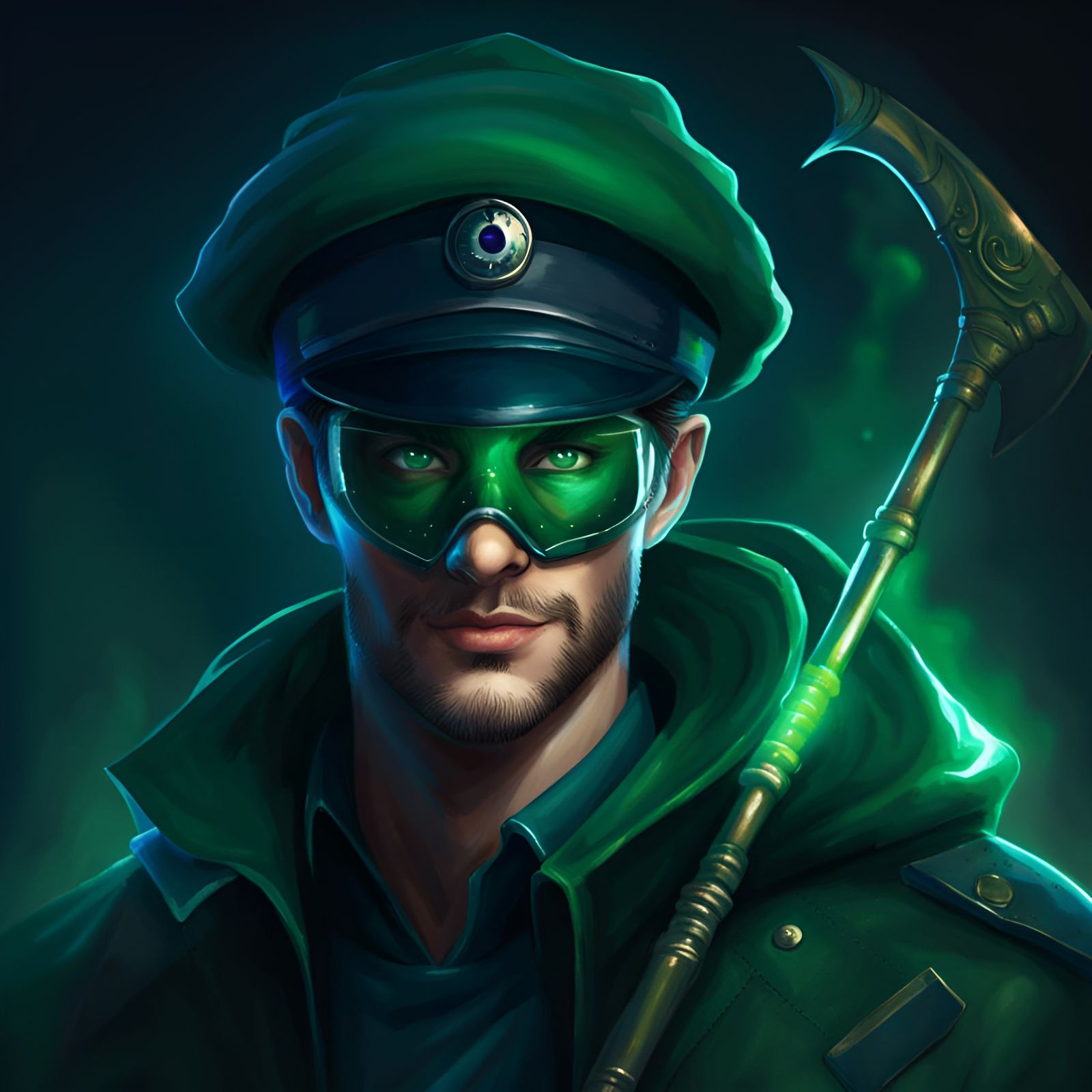 Handsome Man with Scythe in Dramatic Lighting