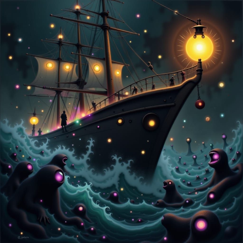 Mystical Sailor Navigates Treacherous Dark Fantasy Seas