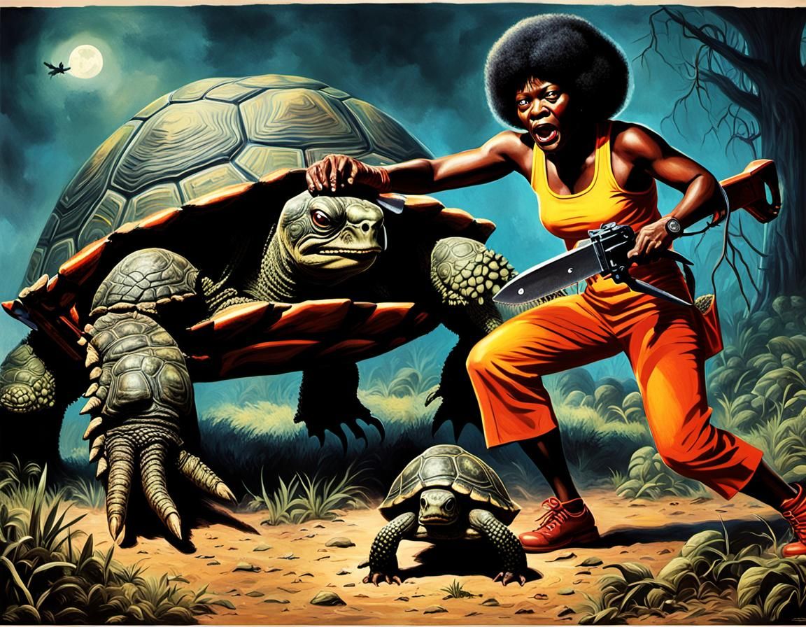1970s Horror Movie Poster: Momma Chainsaw Vs The Terror Turt...